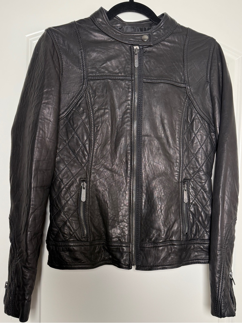 Michael Kors Black Quilted Leather Moto Jacket